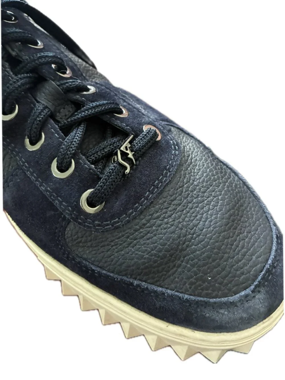 Salvatore Ferragamo Mens Navy Blue Scuby Leather &  Suede Laced Sneakers-6M